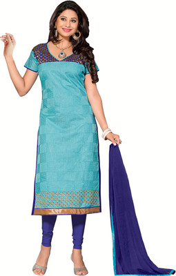

Jiya Chanderi Self Design, Embroidered Salwar Suit Dupatta Material(Un-stitched), Blue;light blue