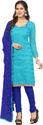 

Jiya Chanderi Self Design, Embroidered Salwar Suit Dupatta Material(Un-stitched), Dark blue;light blue
