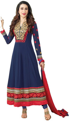 

Javuli Georgette Embroidered, Solid Semi-stitched Salwar Suit Dupatta Material, Blue
