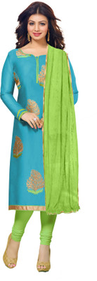 

Khushali Chanderi Self Design, Embroidered Salwar Suit Dupatta Material(Un-stitched), Light blue;light green