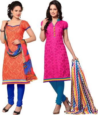 

Jiya Chanderi Self Design, Embroidered Salwar Suit Dupatta Material(Un-stitched), Orange;rani