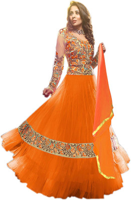 

Vandv Shop Net Embroidered Semi-stitched Salwar Suit Dupatta Material, Orange