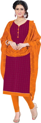 

Khushali Cotton Self Design, Embroidered Salwar Suit Dupatta Material(Un-stitched), Orange;pink