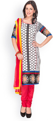 

EthnicQueen Cotton Polka Print Dress/Top Material(Un-stitched), White