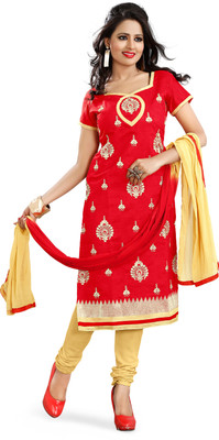 

Jiya Chanderi Self Design, Embroidered Salwar Suit Dupatta Material(Un-stitched), Beige;red