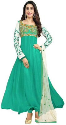 

Javuli Georgette Embroidered Semi-stitched Salwar Suit Dupatta Material, Green