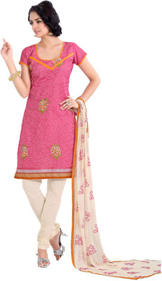 

Party Wear Dresses Georgette Embroidered Semi-stitched Salwar Suit Dupatta Material, Pink