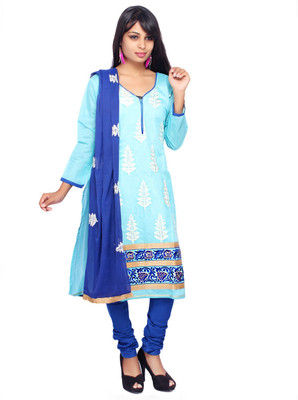 

Roohi Cotton Embroidered Salwar Suit Dupatta Material(Un-stitched), Blue