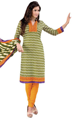 

Party Wear Dresses Cotton Printed Salwar Suit Dupatta Material(Un-stitched), Green