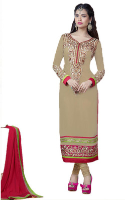 

Party Wear Dresses Georgette Embroidered Semi-stitched Salwar Suit Dupatta Material, Beige