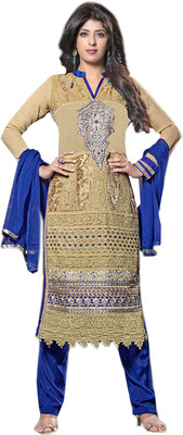 

Vandv Shop Georgette Embroidered Semi-stitched Salwar Suit Dupatta Material, Cream