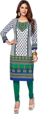 

Wholesale Surat Cotton Printed Kurti Fabric(Un-stitched), Green;white