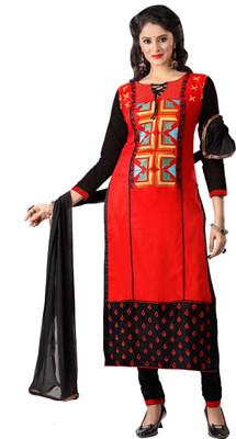 

Khushali Cotton Self Design, Embroidered Salwar Suit Dupatta Material(Un-stitched), Black;red