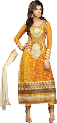 

Party Wear Dresses Georgette Embroidered Semi-stitched Salwar Suit Dupatta Material, Orange