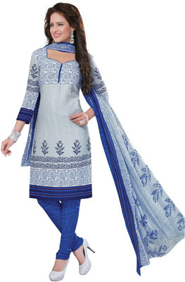 Pshopee Synthetic Printed Salwar Suit Dupatta Material(Un-stitched), Blue