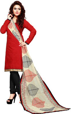

Khushali Chanderi Self Design, Embroidered Dress/Top Material(Un-stitched), Red