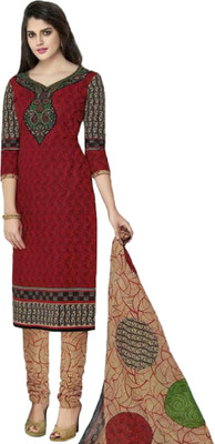 

Party Wear Dresses Cotton Printed Semi-stitched Salwar Suit Dupatta Material, Red