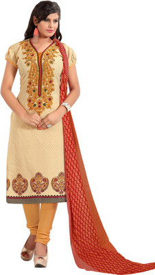 

Lizafab Cotton Printed Salwar Suit Dupatta Material(Un-stitched), Beige