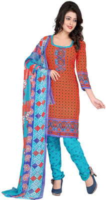 

Jiya Crepe Self Design, Printed Salwar Suit Dupatta Material(Un-stitched), Orange;sky blue