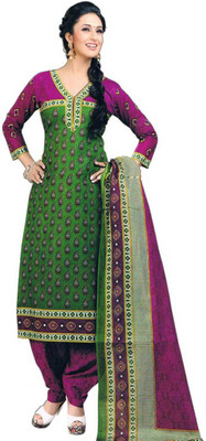 

Javuli Cotton Printed Dress/Top Material(Un-stitched), Green