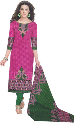 

Party Wear Dresses Cotton Printed Semi-stitched Salwar Suit Dupatta Material, Green