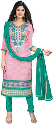 

Jiya Chanderi Self Design, Embroidered Salwar Suit Dupatta Material(Un-stitched), Green;pink