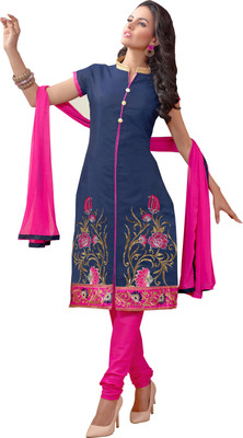 

Khushali Chanderi Self Design, Embroidered Salwar Suit Dupatta Material(Un-stitched), Blue;pink