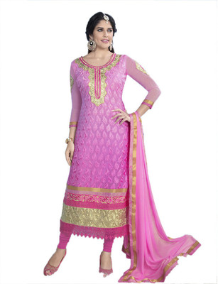 

Indian Wear Online Georgette Embroidered Semi-stitched Salwar Suit Dupatta Material, Pink