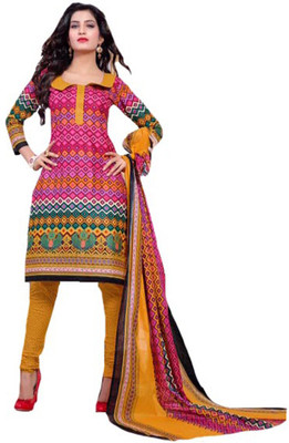 

Party Wear Dresses Cotton Printed Salwar Suit Dupatta Material(Un-stitched), Pink