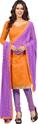 

Khushali Chanderi Self Design, Embroidered Salwar Suit Dupatta Material(Un-stitched), Orange;purple