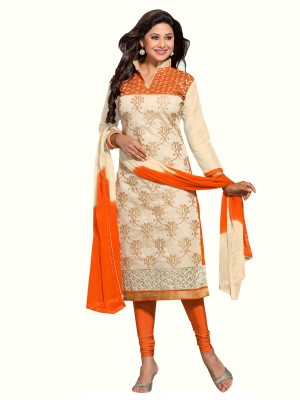 

Khushali Chanderi Self Design, Embroidered Salwar Suit Dupatta Material(Un-stitched), Beige;orange