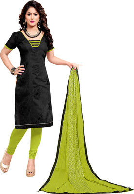 

Khushali Chanderi Self Design, Embroidered Salwar Suit Dupatta Material(Un-stitched), Black;light green