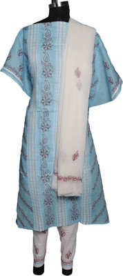 

Sai Chikan Cotton Embroidered Salwar Suit Dupatta Material(Un-stitched), Blue