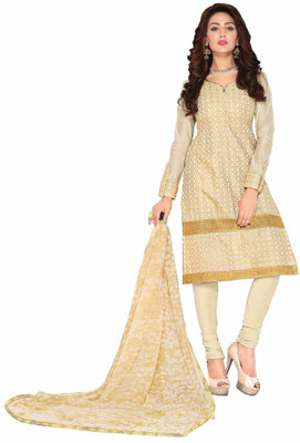 

Jiya Chanderi Self Design, Embroidered Salwar Suit Dupatta Material(Un-stitched), Chikoo