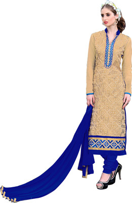 

Jiya Chanderi Self Design, Embroidered Salwar Suit Dupatta Material(Un-stitched), Beige;blue