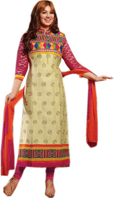 

Vandv Shop Cotton Embroidered Semi-stitched Salwar Suit Dupatta Material, White;pink