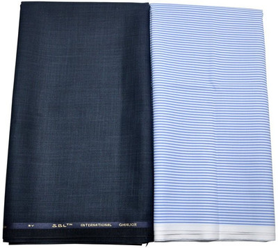 

Kundan Cotton Polyester Blend Self Design, Striped Shirt & Trouser Fabric(Un-stitched), Navy