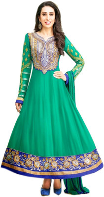 

Chatri Fashions Synthetic Georgette Embroidered Semi-stitched Salwar Suit Material, Green