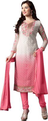 Jiya Georgette Self Design, Embroidered Salwar Suit Dupatta Material(Un-stitched), Pink;white