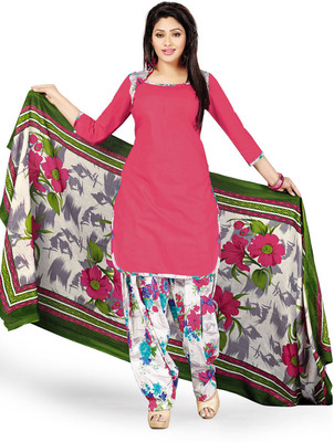 

Pshopee Cotton Printed Salwar Suit Dupatta Material(Un-stitched), Pink