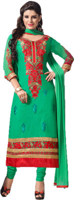 

Party Wear Dresses Georgette Embroidered Semi-stitched Salwar Suit Dupatta Material, Green
