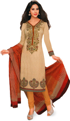 

Panchajanya Cotton Printed Salwar Suit Dupatta Material(Un-stitched), Beige