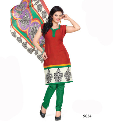 

Shoppie Zone Cotton Printed Salwar Suit Dupatta Material(Un-stitched), Green;red