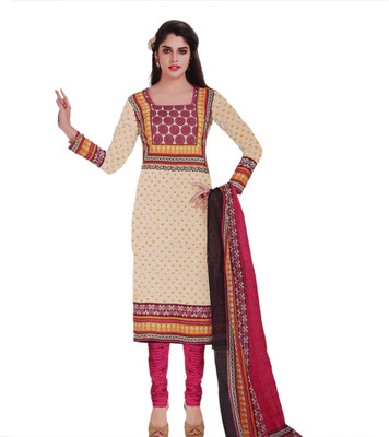 

Giftsnfriends Cotton Printed Salwar Suit Dupatta Material(Un-stitched), Beige