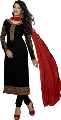 

Jiya Georgette Self Design, Embroidered Salwar Suit Dupatta Material(Un-stitched), Black;red