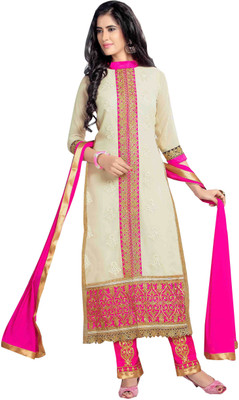 

Khushali Georgette Self Design, Embroidered Salwar Suit Dupatta Material(Un-stitched), Beige;pink