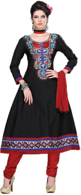 

Party Wear Dresses Cotton Embroidered Semi-stitched Salwar Suit Dupatta Material, Black