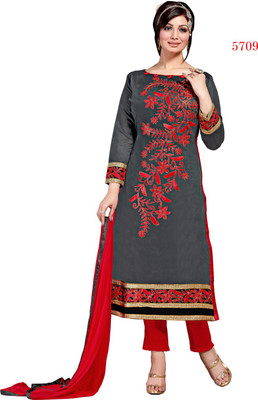 

The Four Hundred Chanderi Embroidered Semi-stitched Salwar Suit Dupatta Material, Dark grey;red