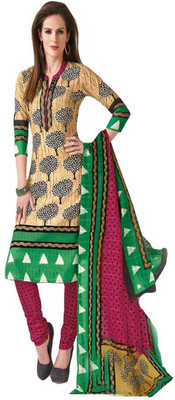 

Javuli Cotton Printed Salwar Suit Dupatta Material(Un-stitched), Beige;pink