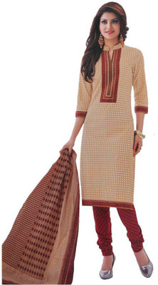 Sharvi Cotton Printed Salwar Suit Dupatta Material(Un-stitched), Gold;red